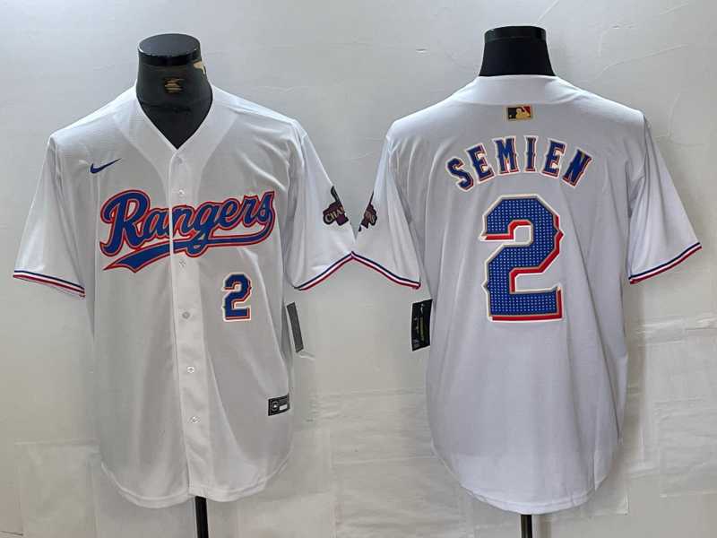 Men%27s Texas Rangers #2 Marcus Semien Number White 2023 World Series Champions Cool Base Jersey->texas rangers->MLB Jersey